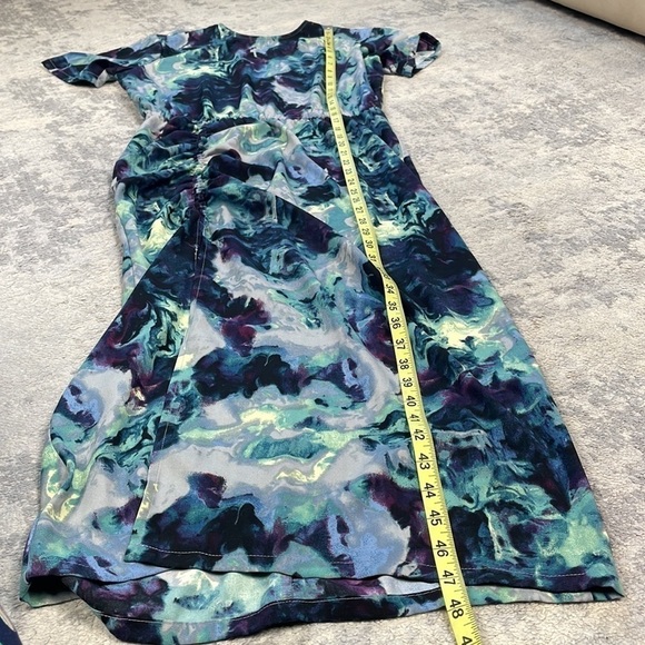 Open Edit Ruched Detail Midi Dress in Grey Blue Tie Dye Swirl Sz S - Picture 12 of 15
